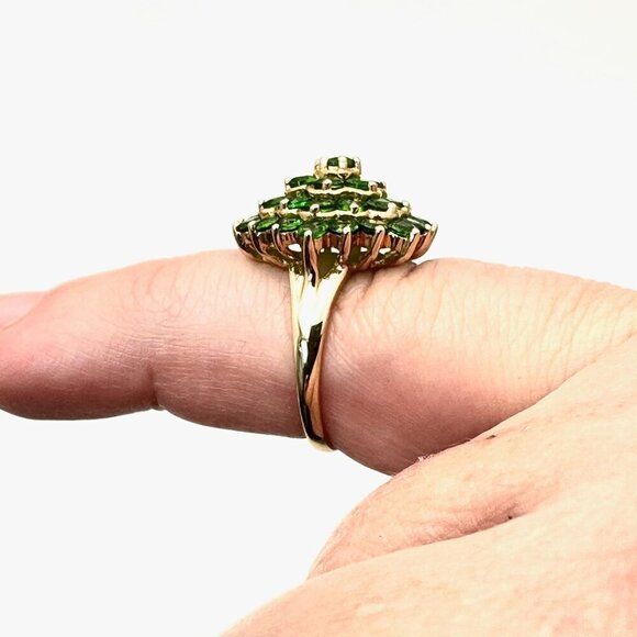 14K Yellow Gold Womens Ring Green Chrome Diopside Domed Cluster 4 Grams Size 6 - Picture 4 of 8